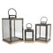 Melrose Set of 3 Bronze Glass Candle Lanterns With a Latch Hook Lock - 21"